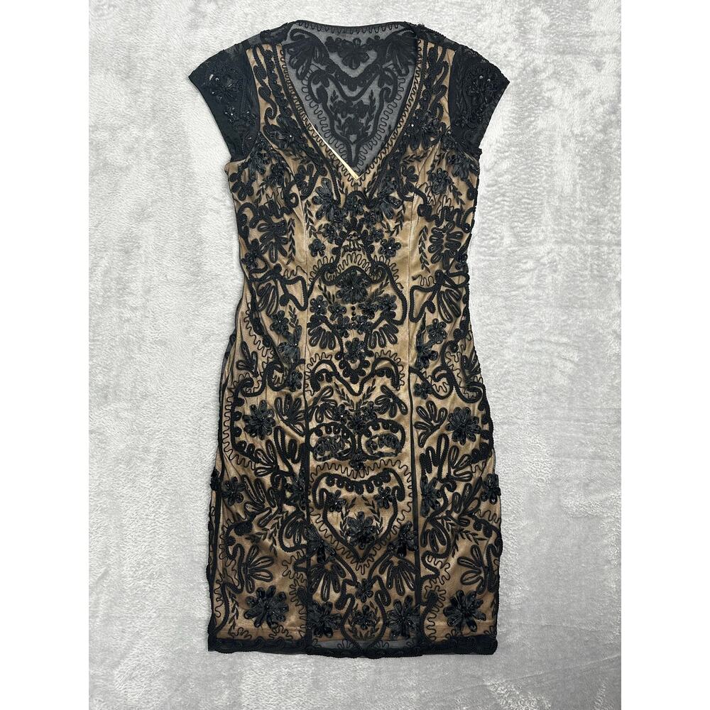 Sue Wong Nocturne Black Illusion Back Sheath Dress Embroidered Beaded Size 2 XS